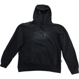 100% Brand Black Pullover Hoodie Graphic Logo Kangaroo Pocket Casual Sweatshirt